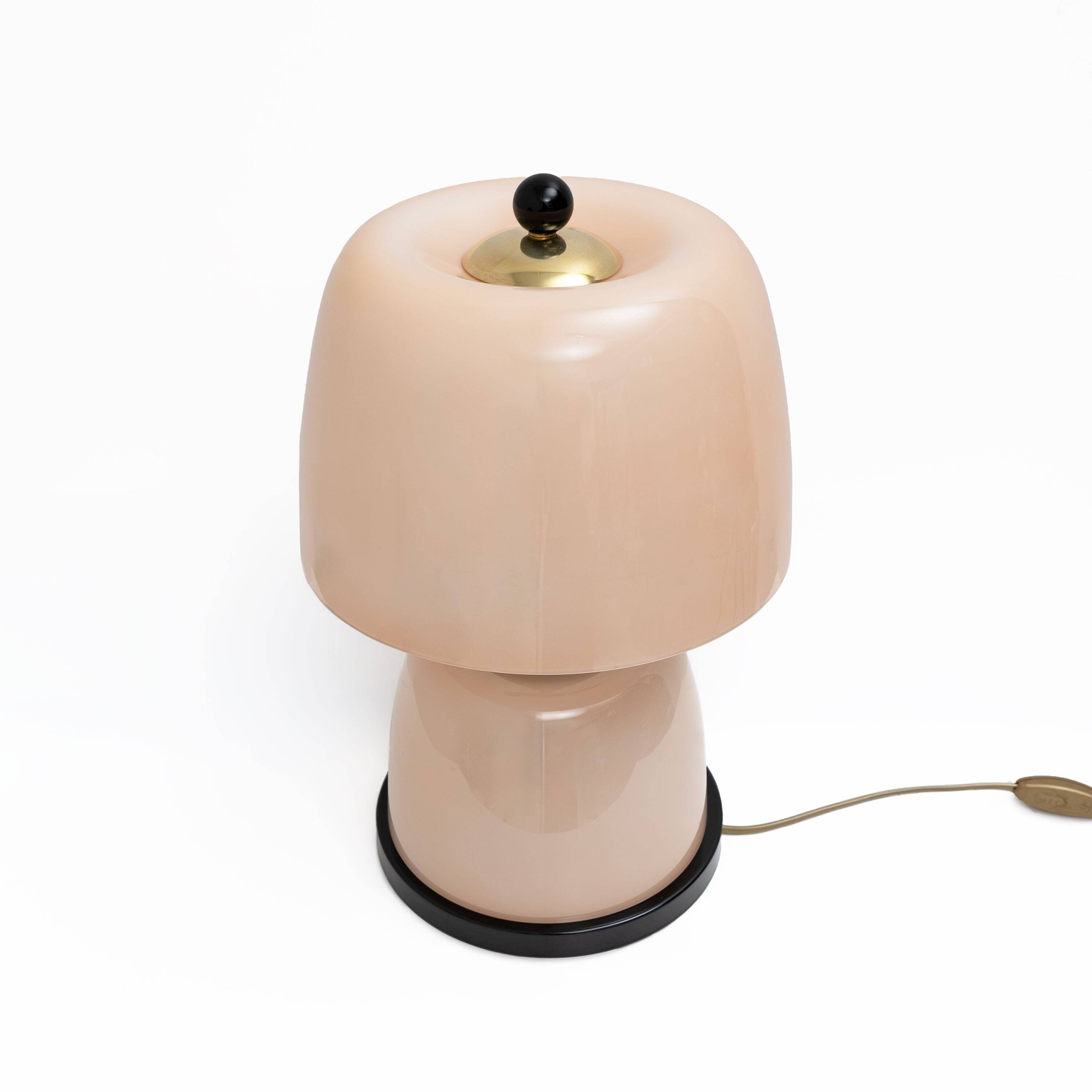 Pair of Italian Murano Glass Table Lamps in Blush Pink with Brass Details