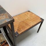Side table with straw bench
