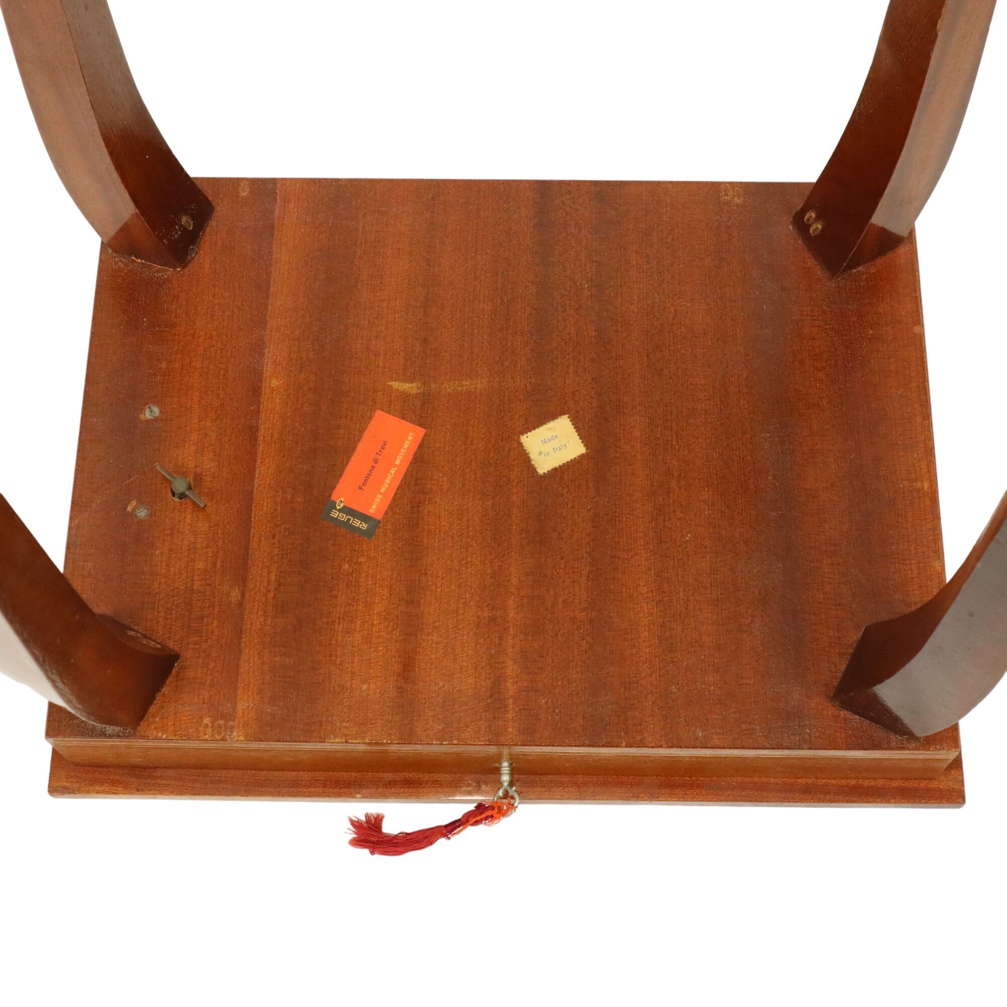 Reuge music box table with key inlaid wood made in italy 43cm