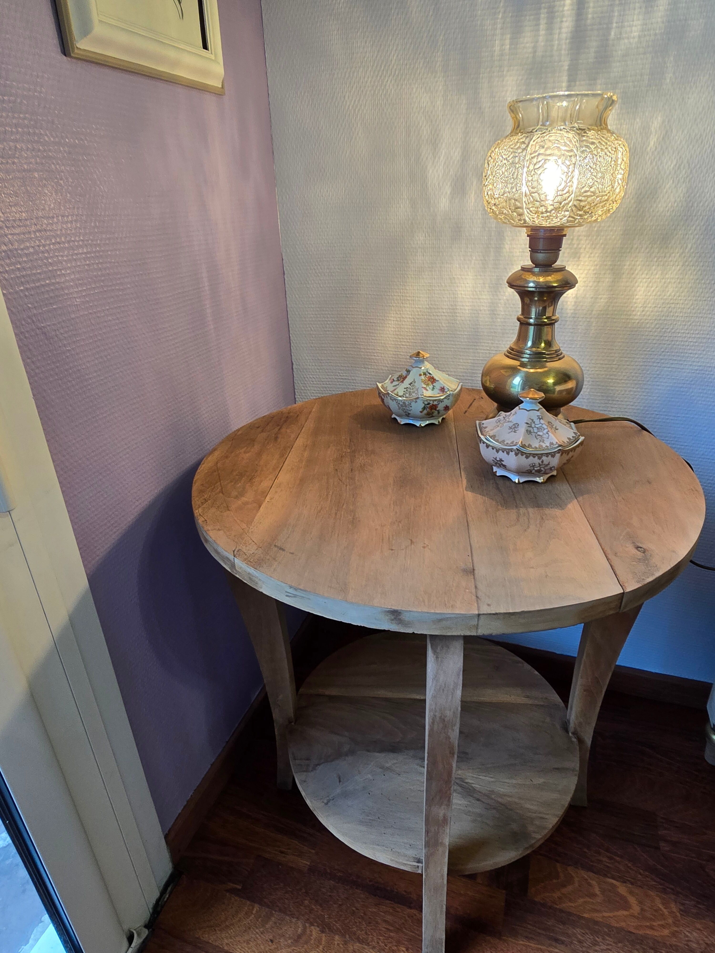 Vintage side table from the 50s-70s, solid raw oak.