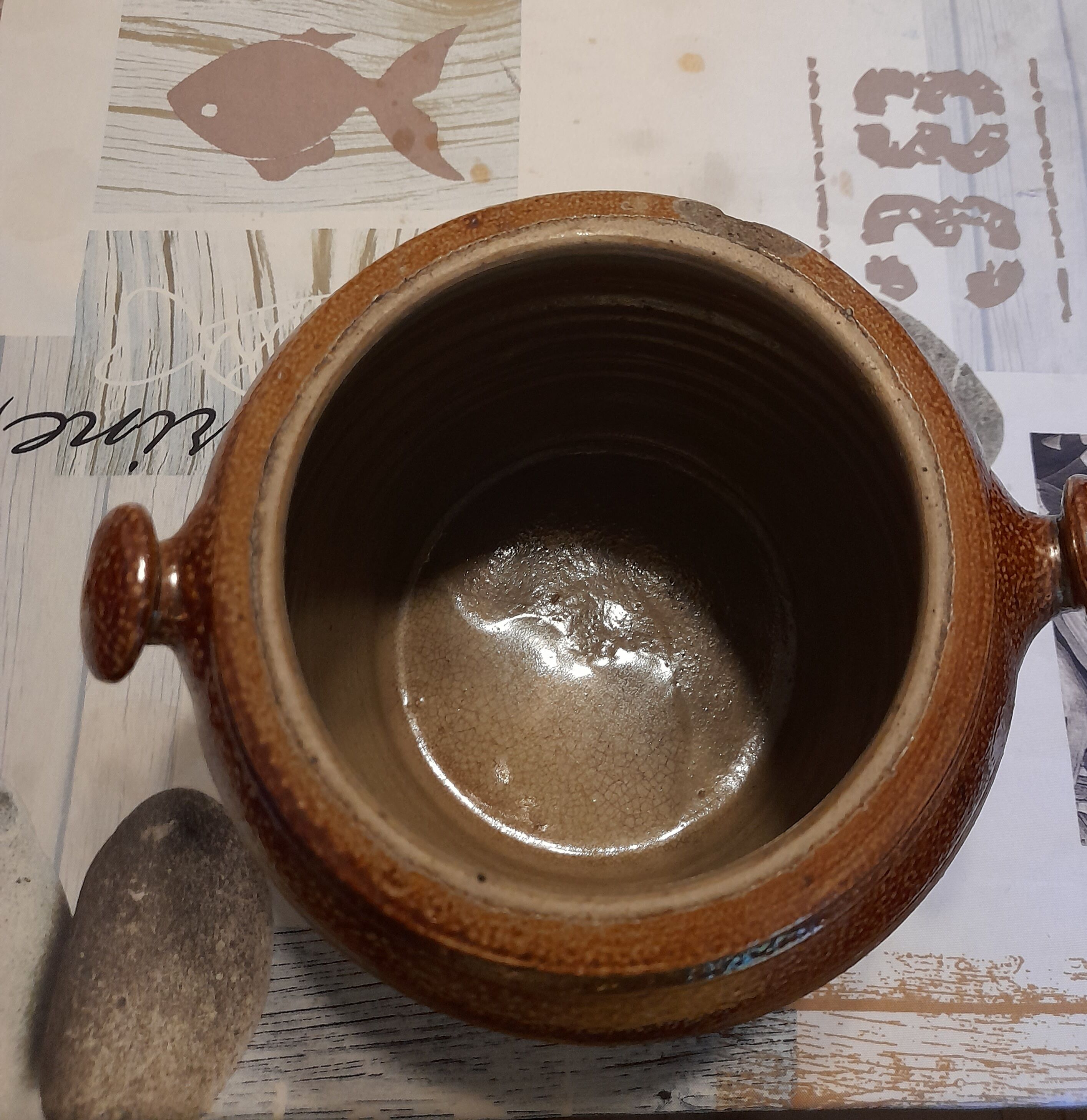 Enamelled terracotta jar