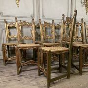 Set of 12 carved wooden chairs, Italy