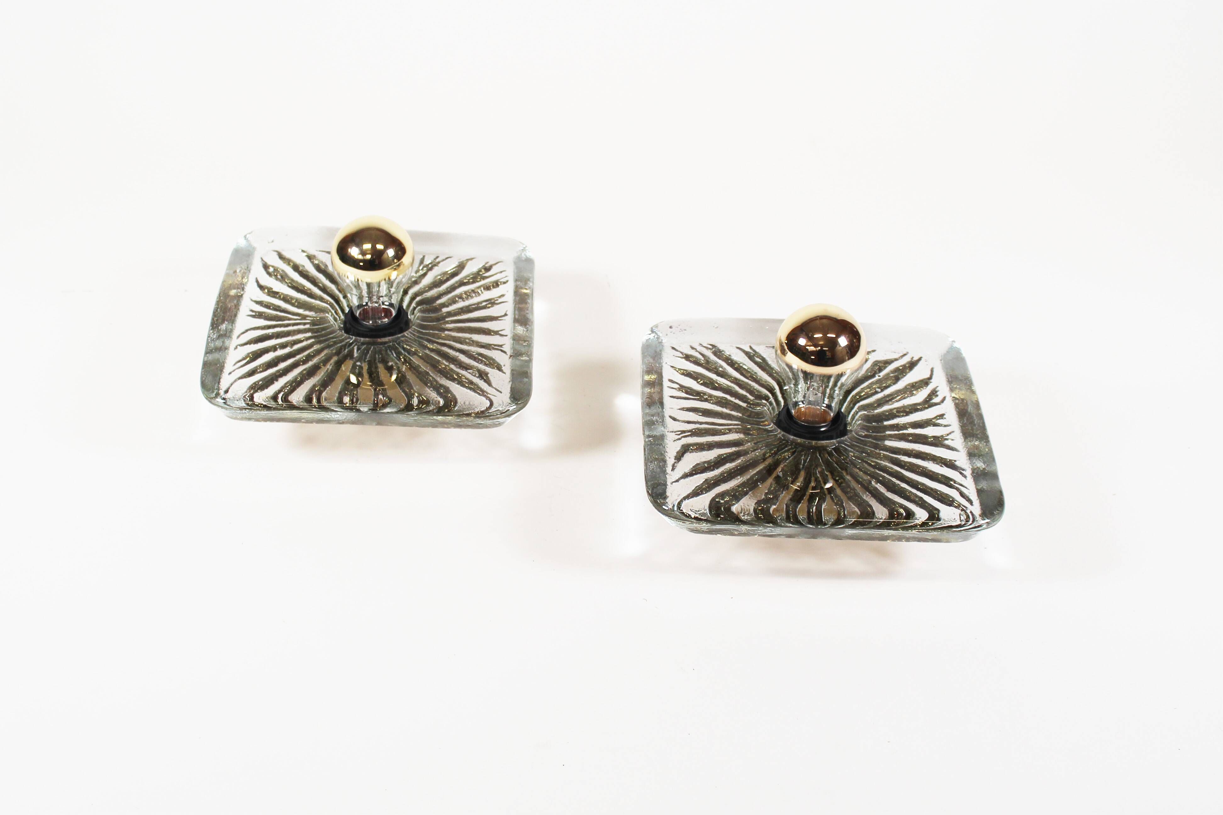 Large pair of gold plated muranoglass sconces by Peill & Putzler