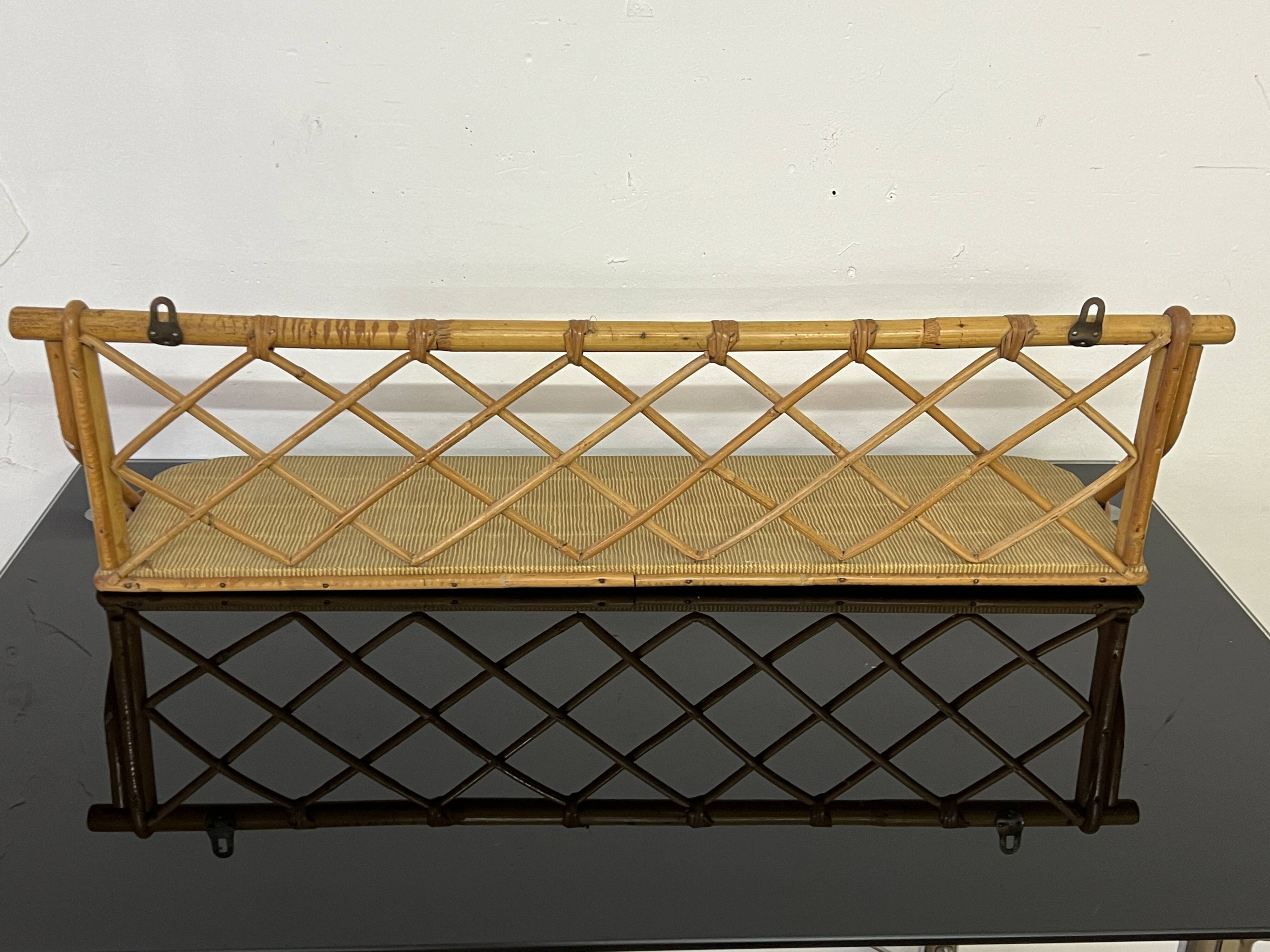 Vintage rattan wall shelf