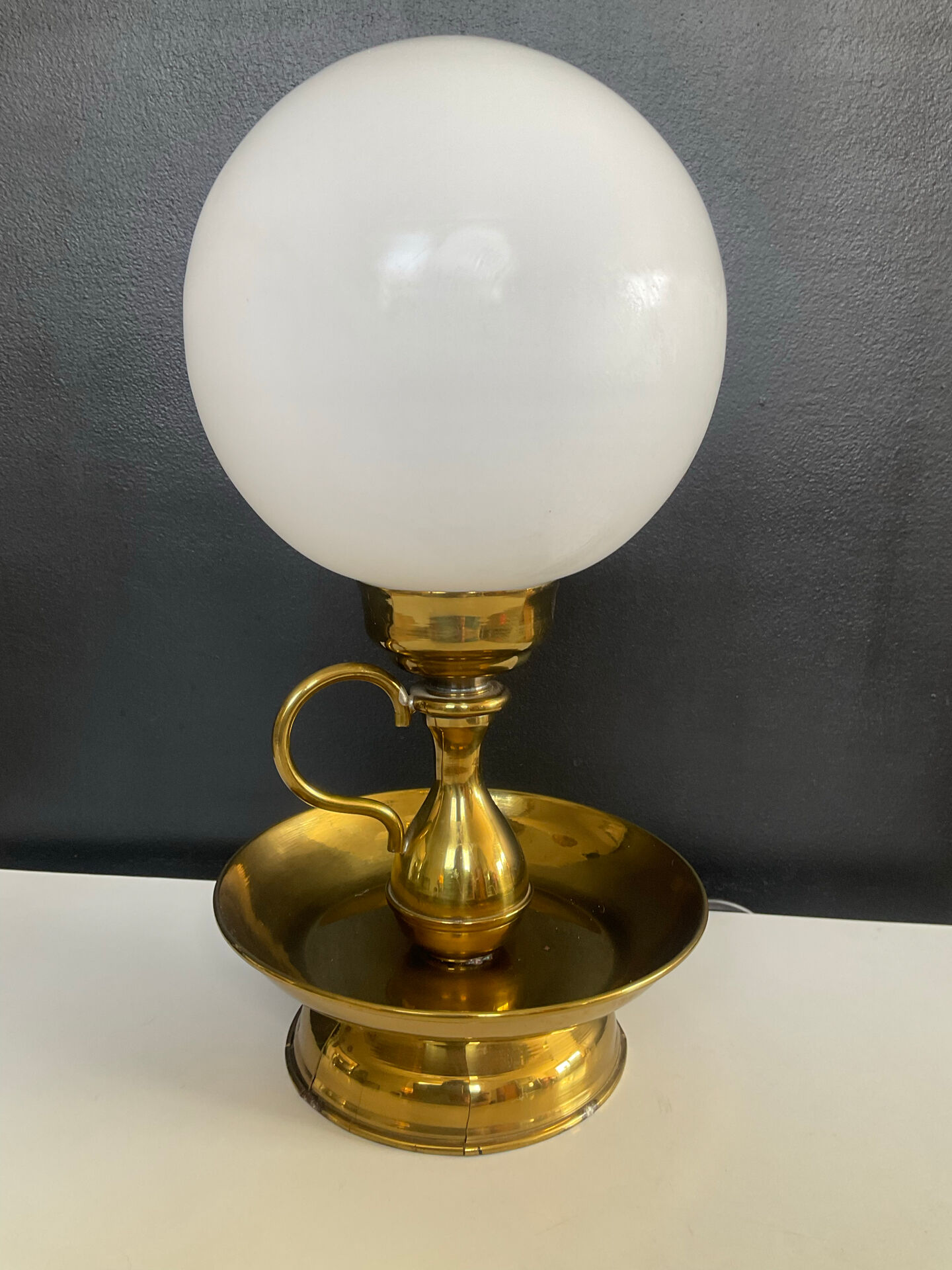 Vintage brass and opaline lamp from the 1970s.