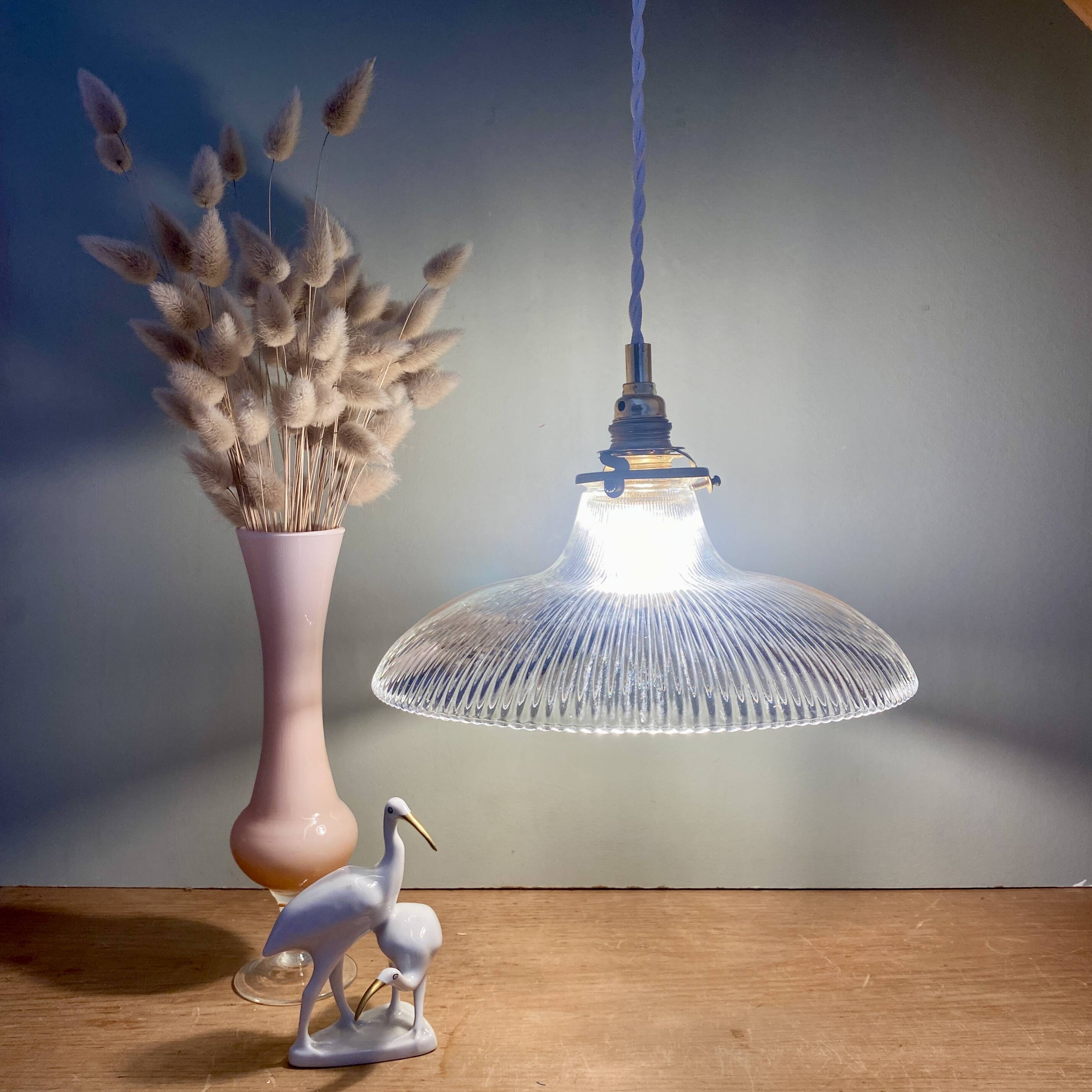 Vintage holophane glass lampshade pendant light