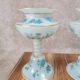 Beautiful pair of pedestal vases in white opaline – old blue decoration.