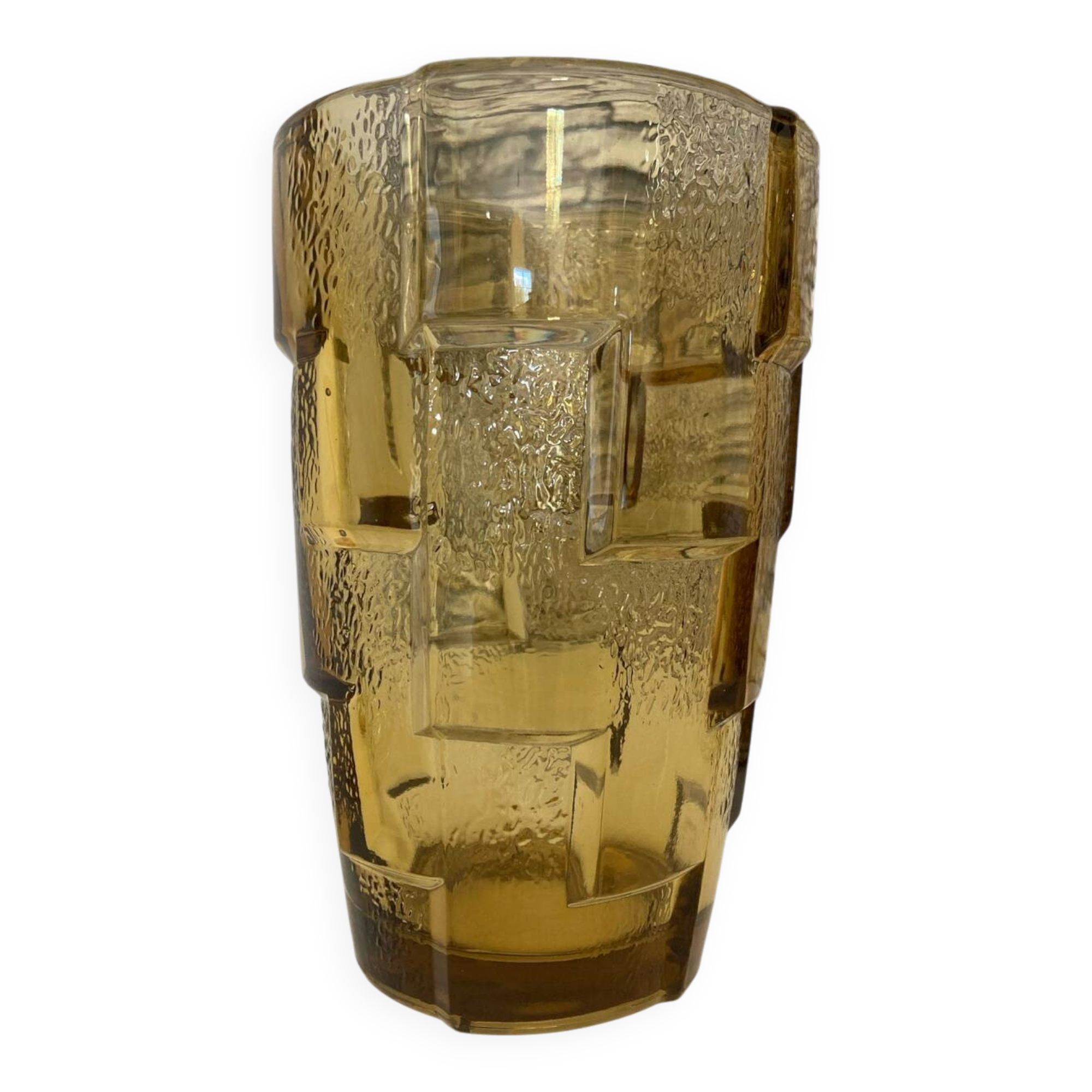 Vintage yellow checkered vase