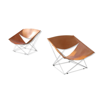 Pair of armchairs F675 by Pierre Paulin for Artifort in tawny leather