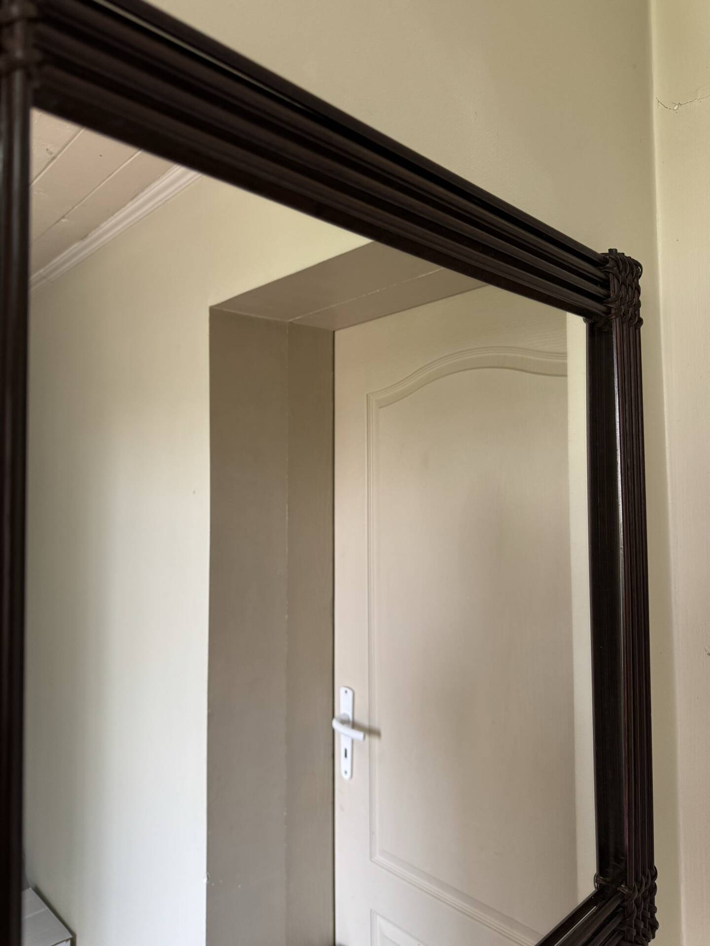 Mid Century Modern Large Squared Vintage Wicker Mirror