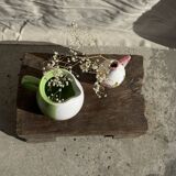 Mini vase with stylised flowers in green and yellow roses, H15.5.