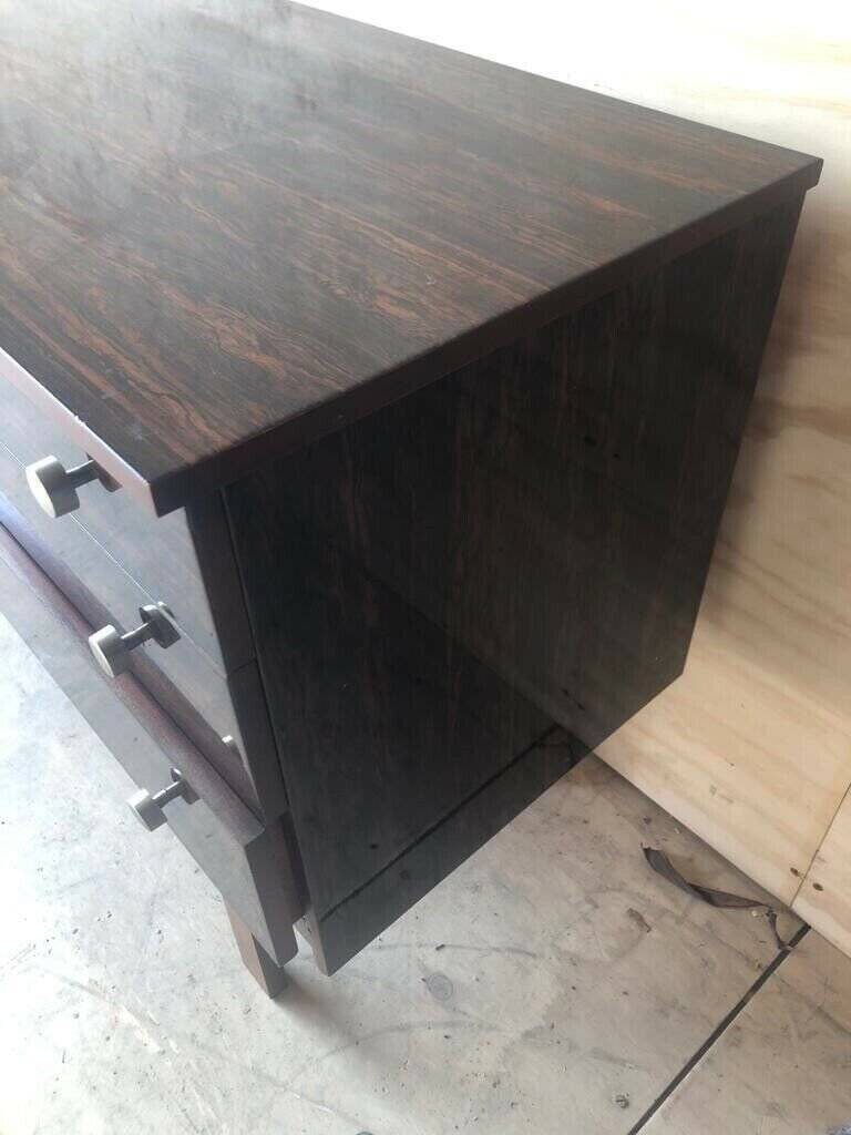 Enfilade palissandre noire Schreiber 1962, 3 tiroirs et armoire, style Mid‑Century