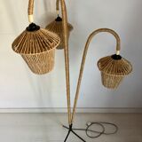 Vintage tripod floor lamp in metal and rope