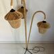 Lampadaire vintage tripode en métal et corde
