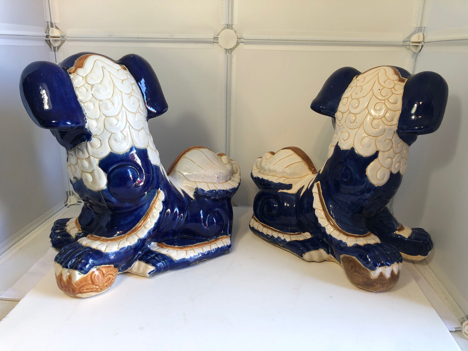 Vintage Chinese food dog ceramic Chinese blue and white dogs foo