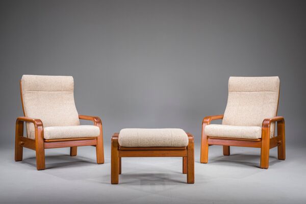 Chaises et pouf danois modernes du milieu du siècle en teck de HS Design, années 1960, lot de 3