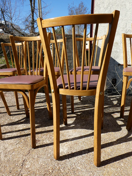 Set of 6 baumann bistro chairs N°12 skaï color "wine lees"