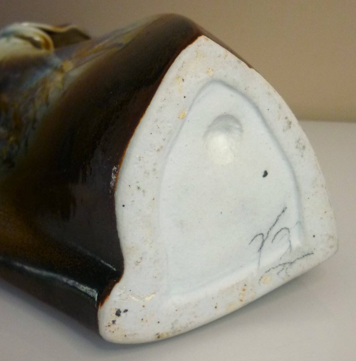 Glazed ceramic vase, unique piece, signed D. Prioton, shell neck