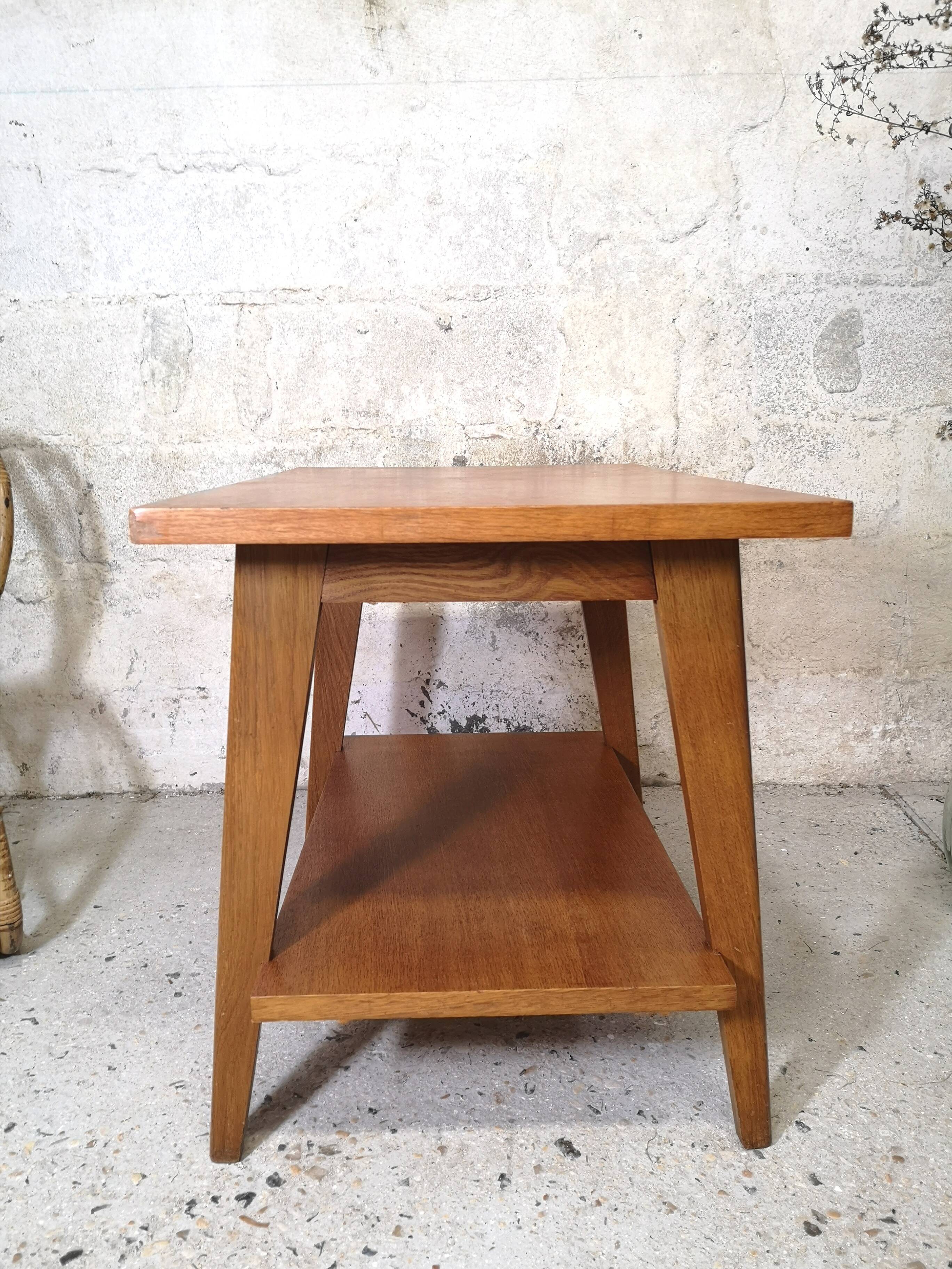 Coffee table vintage compass foot 50 60 oak