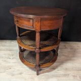 Pair of oval mahogany side tables with caned shelves – 19th century
