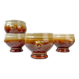 4 speckled two-tone lion head ceramic bowls – Émile Henry style – vintage stoneware made in France