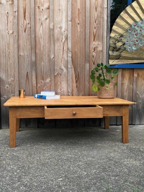 Farmhouse Wood Coffee Table with Drawer