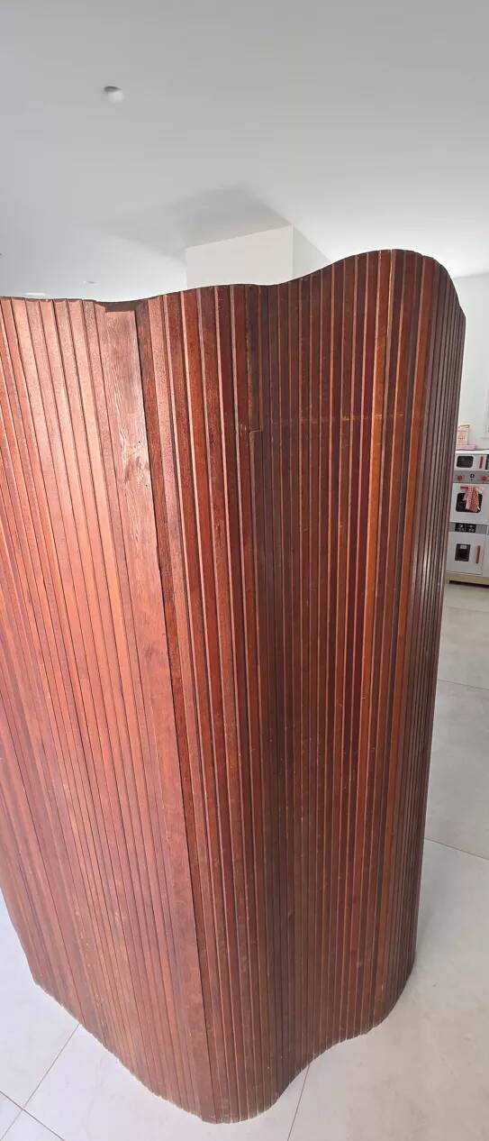Authentic Baumann folding screen in curved wood - vintage sculptural model
