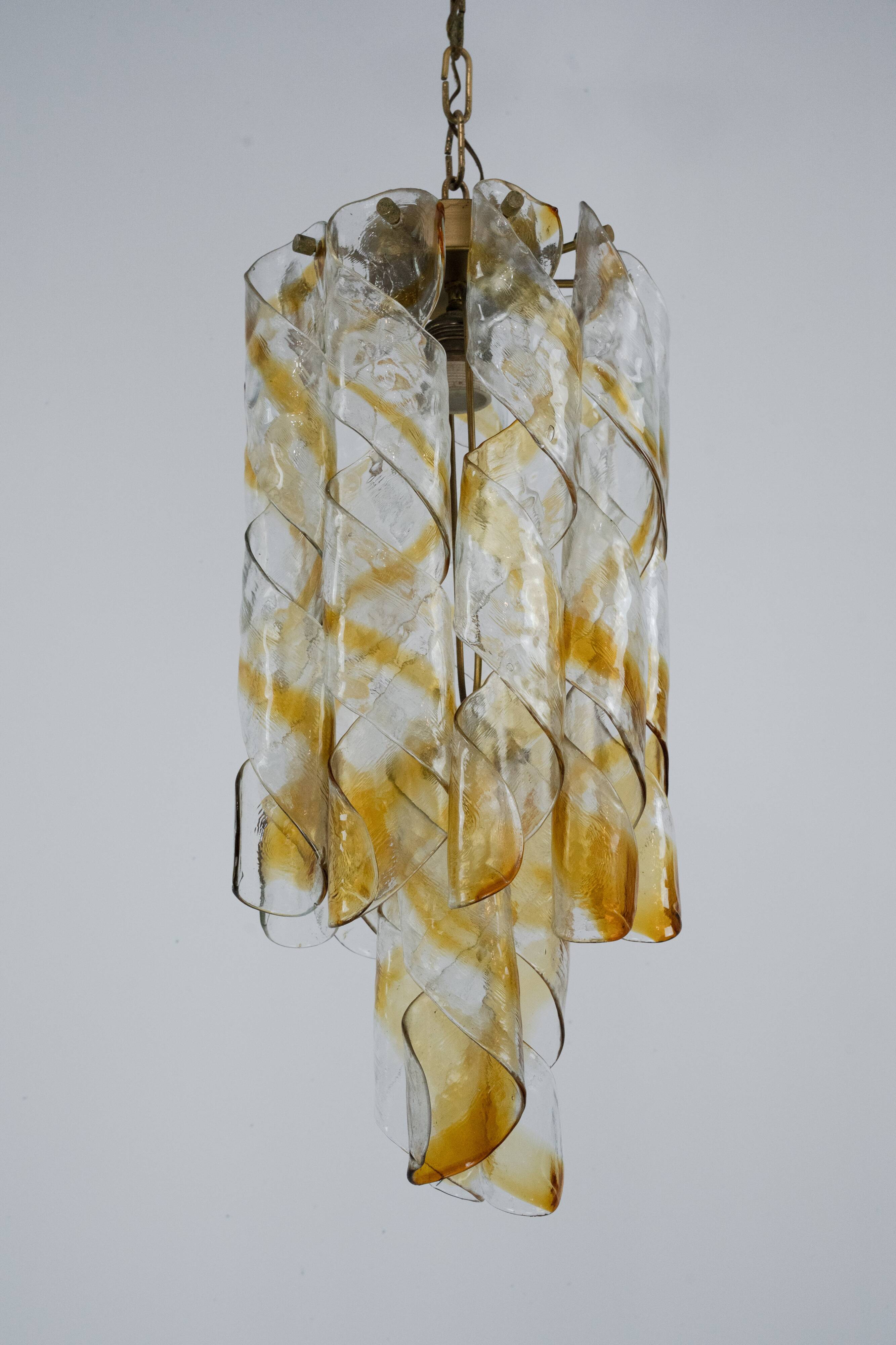 Pair of vintage Torciglione Murano glass chandelier by Mazzega. Italy 1970s