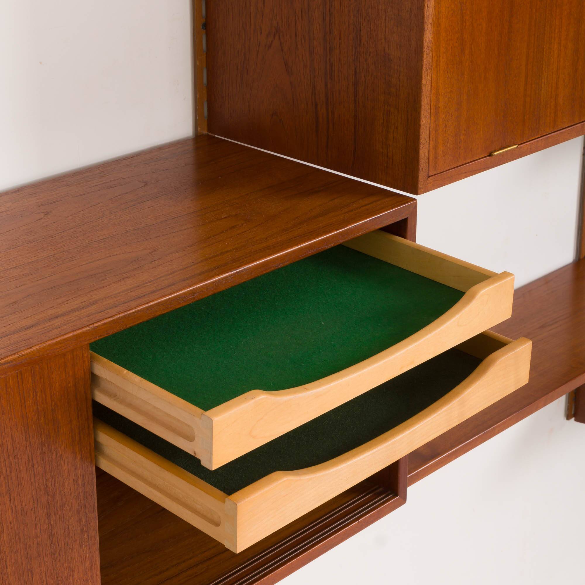 Three-compartment teak wall cabinet by Kai Kristiansen for FM Mobler, Denmark, 1960s