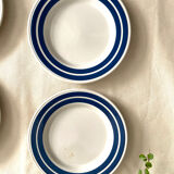Set of 6 dessert plates in blue striped earthenware