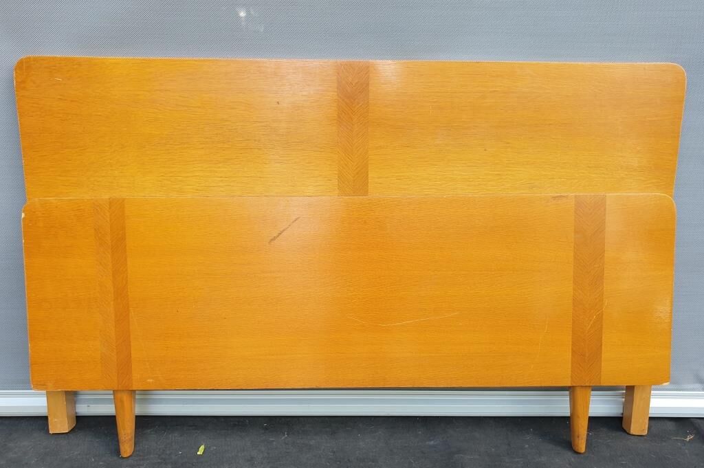 Vintage bed 1960 geometric marquetry 140