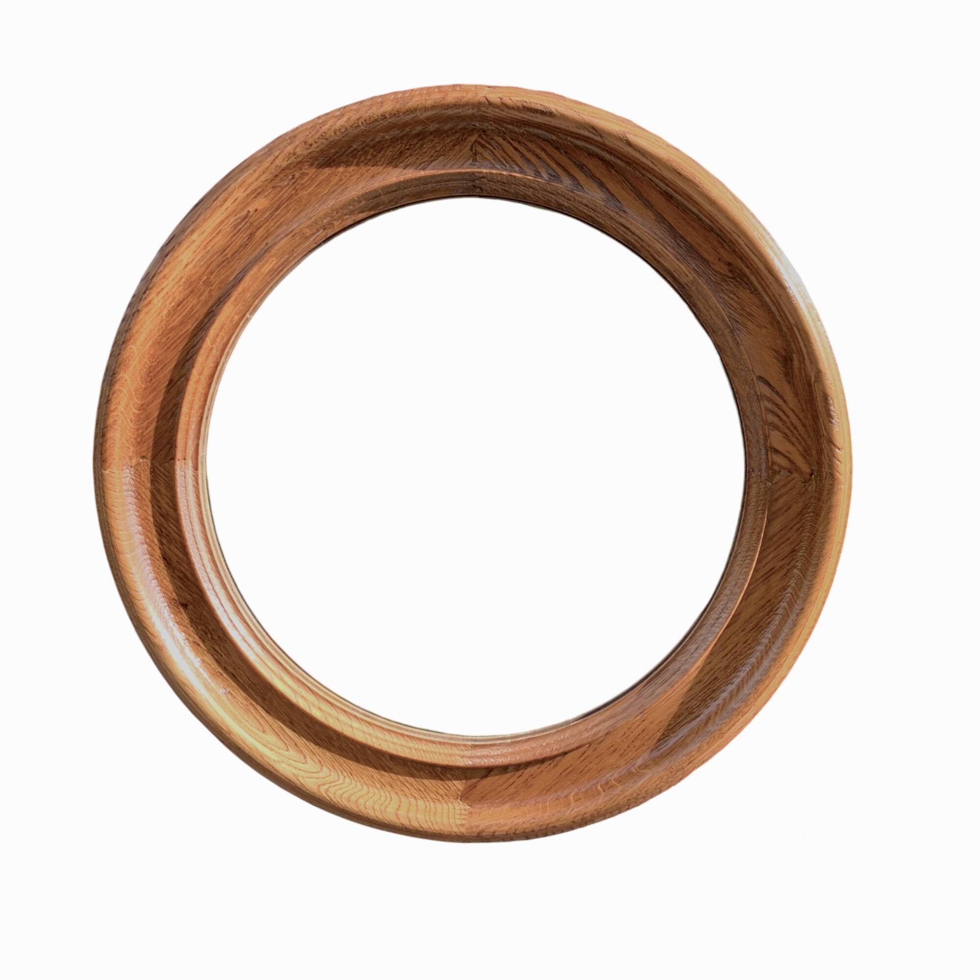 Old round wall mirror in solid wood - 51 cm