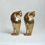 Feline brass bookends