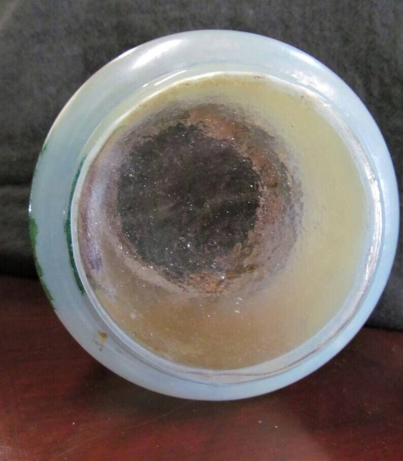 Art Nouveau Opal Glass Biscuit Jar: Hand-Painted Iris, French Candy Jar