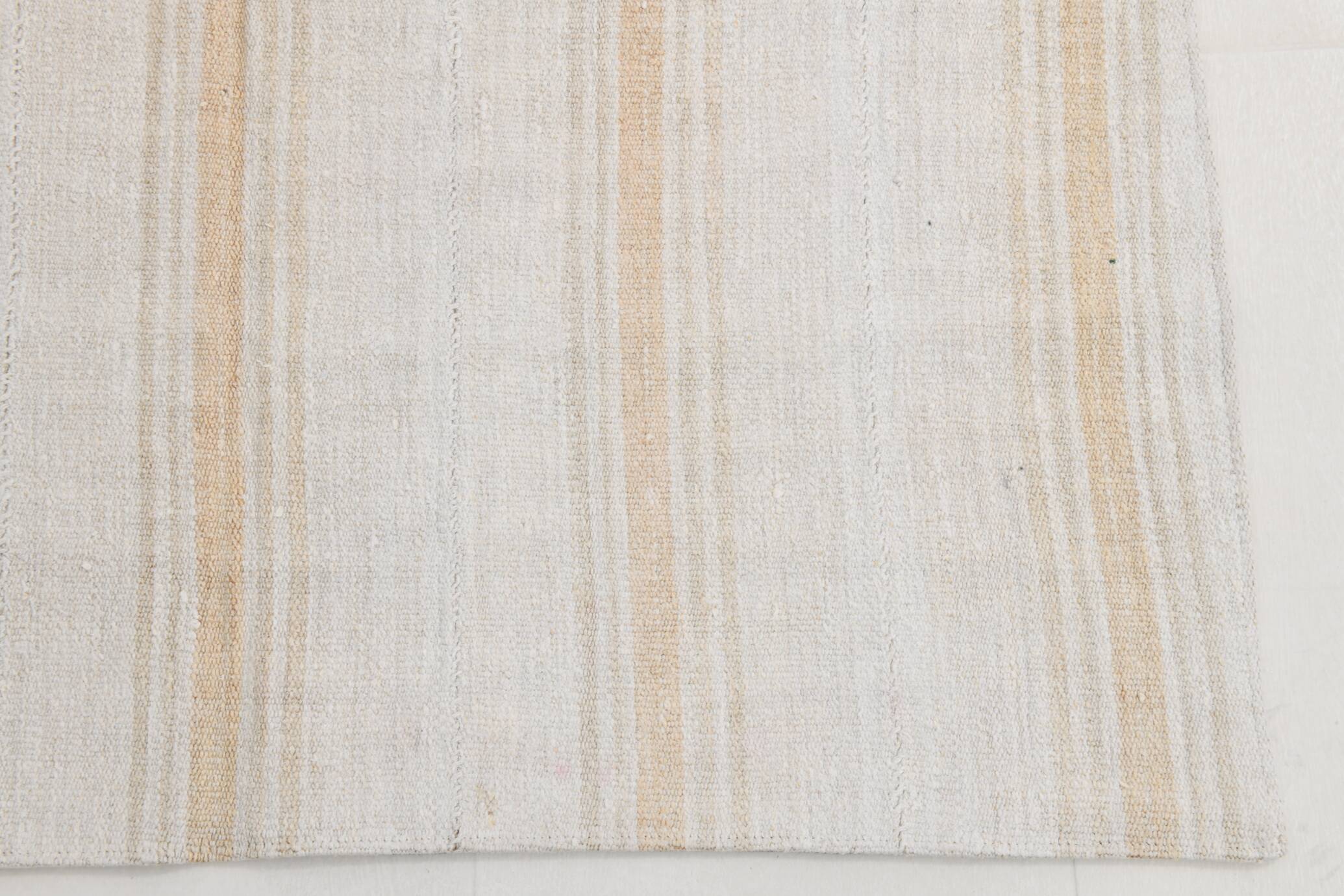 Beige & Cream Striped Turkish Kilim Rug, 143x168Cm