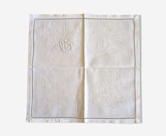 Linge de table ancien en damassé - monogrammé