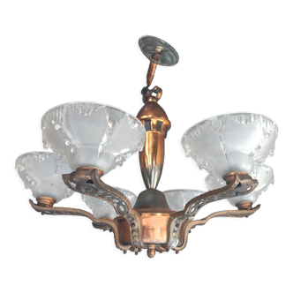 Chandelier suspension 6 branches Ezan France art deco