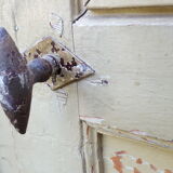 Old moulded woodwork door with 18th /19th round glass
