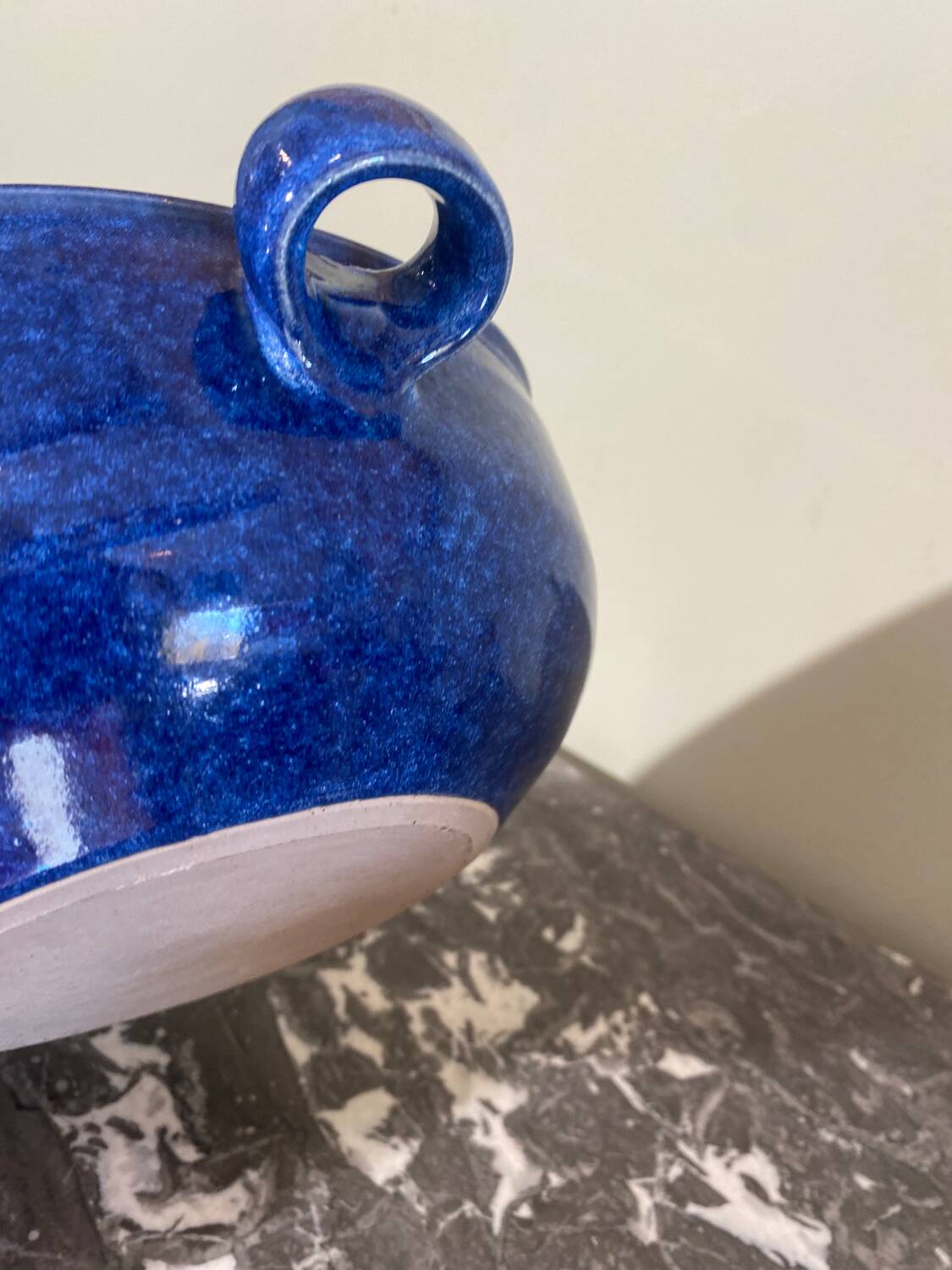 Blue glazed stoneware dish