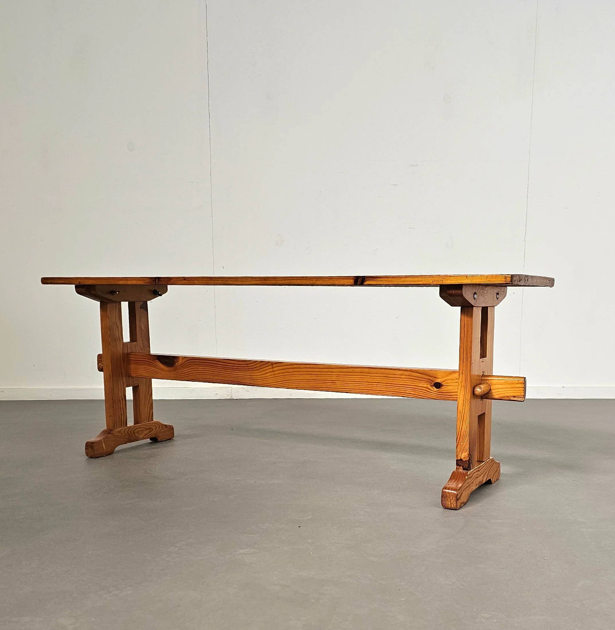 Scandinavian modern solid pinewood benches and dining table, 1970s