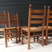 Set of four French ladderback chairs with rush seats – circa 1960