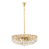 Large chandelier in gilded brass and crystal, by Palwa, Germany, 1970s.