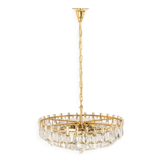 Large chandelier in gilded brass and crystal, by Palwa, Germany, 1970s.