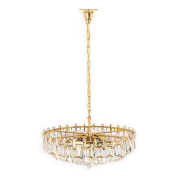 Grand lustre en laiton doré et cristal, par Palwa, Allemagne, années 1970