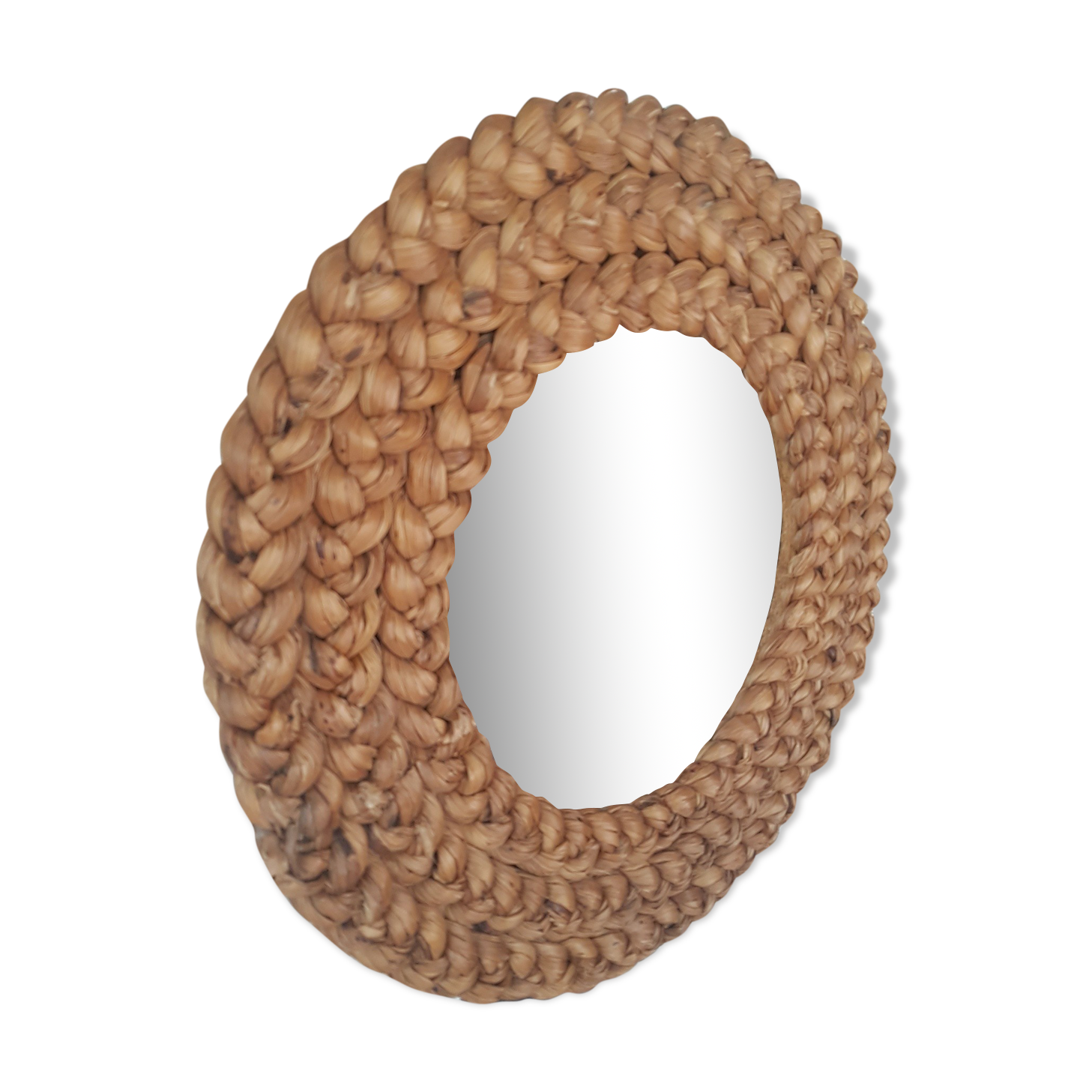 Vintage round mirror vegetable fibers 1960 46cm