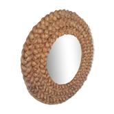 Miroir rond vintage fibres végétales 1960 46cm