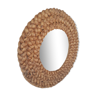 Miroir rond vintage fibres végétales 1960 46cm