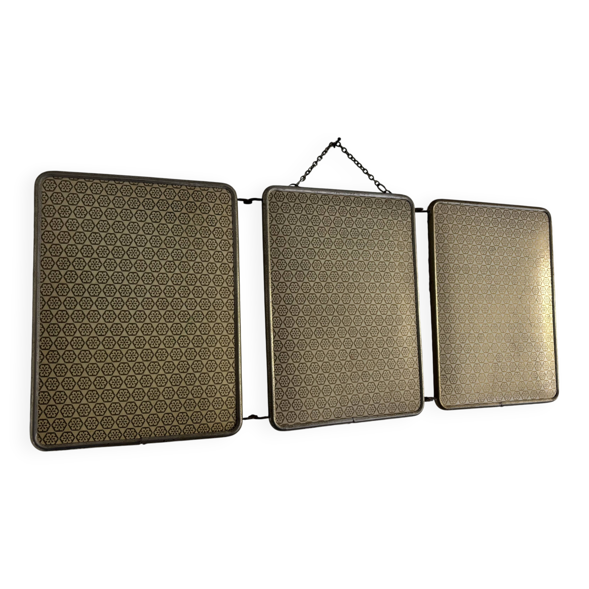 Vintage 1960 triptych mirror barber hairdresser Japonese style - 25 x 60 cm
