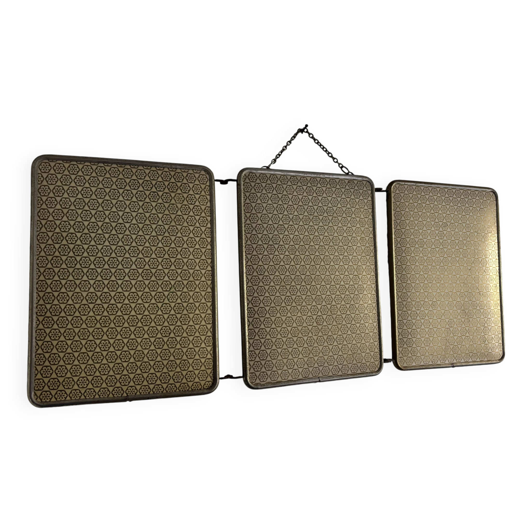 Vintage 1960 triptych mirror barber hairdresser Japonese style - 25 x 60 cm