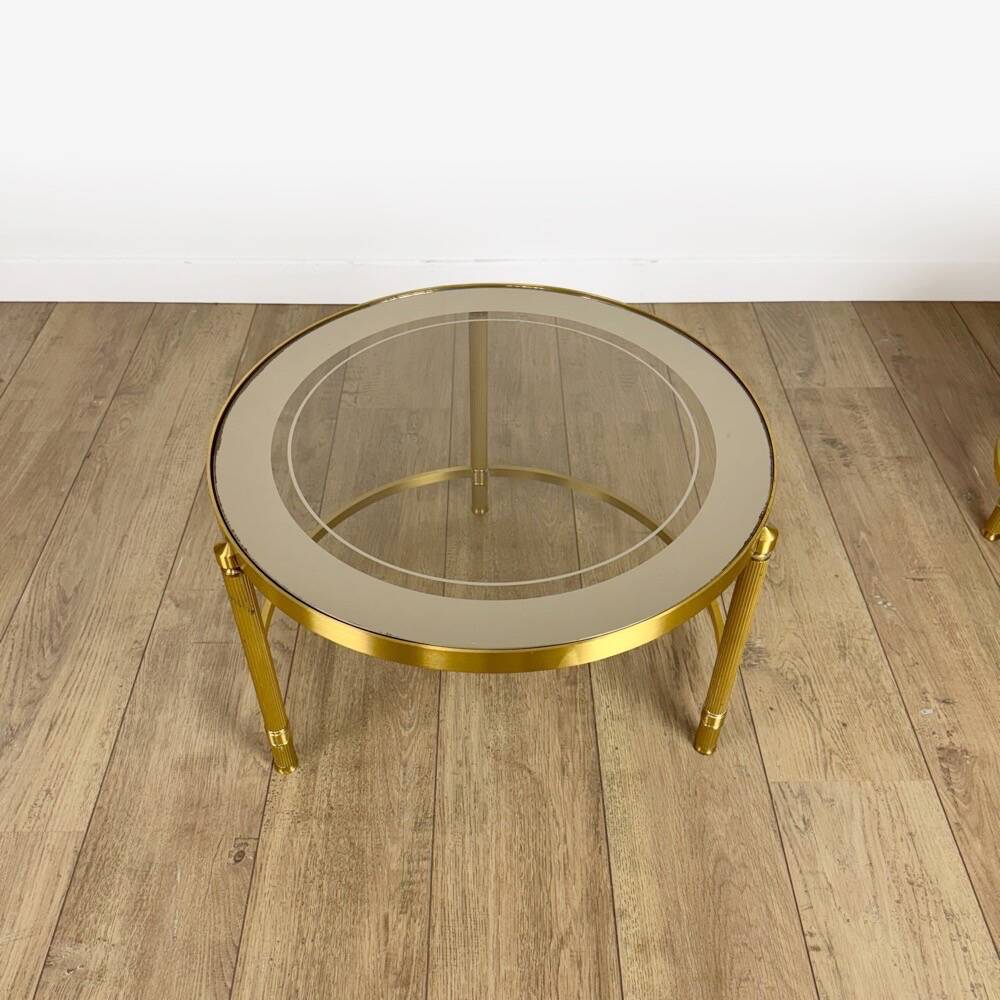 Tables gigognes rondes bronze doré verre fumé vintages